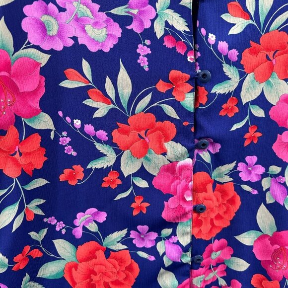 Victorias Secret Womens‎ Pajama Top Small Blue Floral Button Front Gold Label - Picture 3 of 9